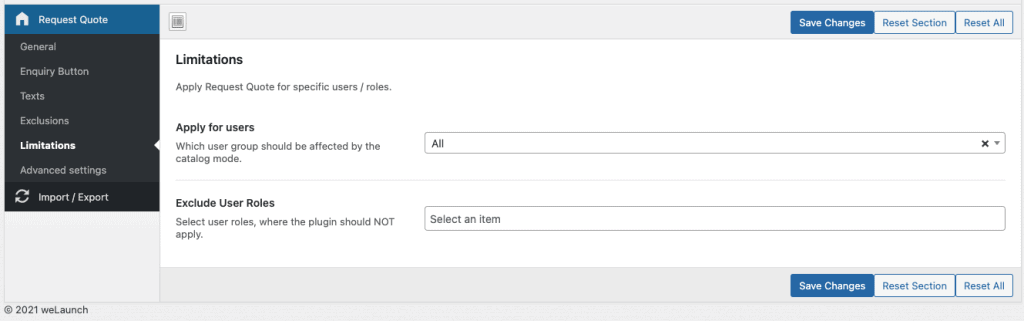 limit request quote to user roles