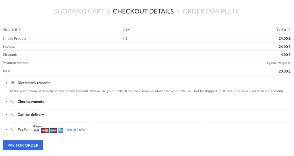 pay quotes directly in WC