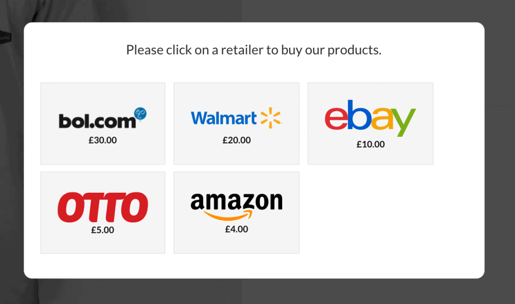 product retailers popup demo showing logos