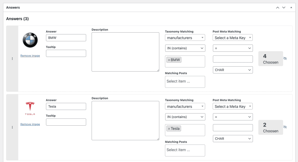 choosen answer reporting