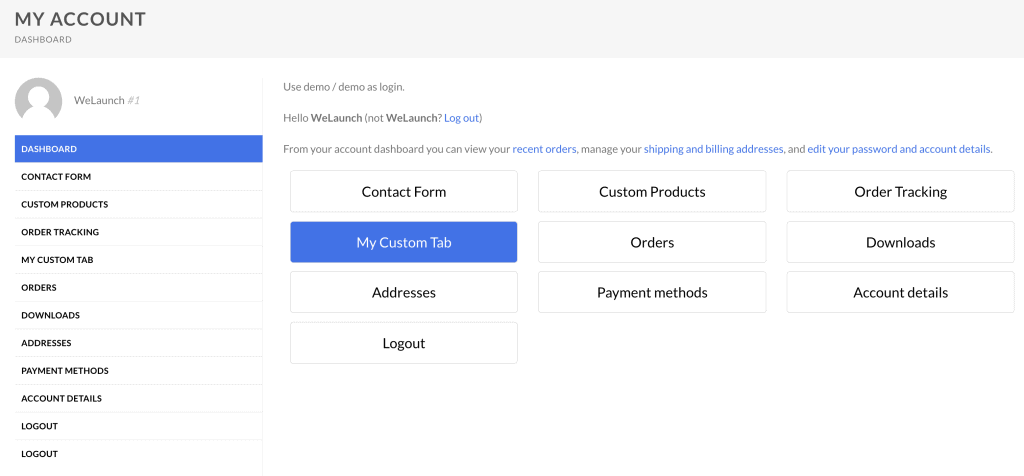 customize the WooCommerce my account page