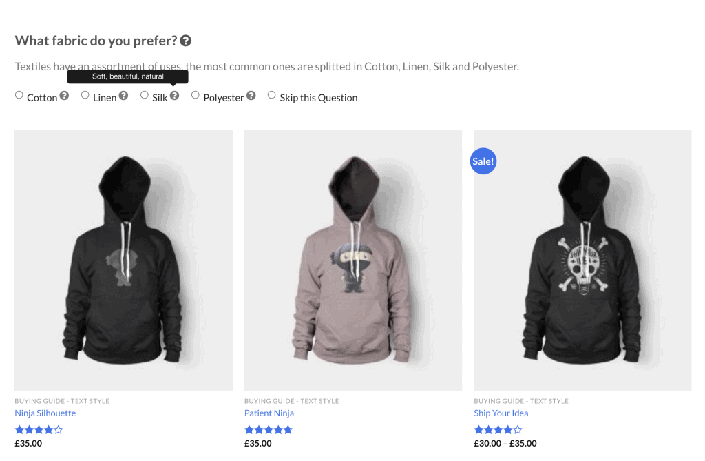 WooCommerce guided selling example