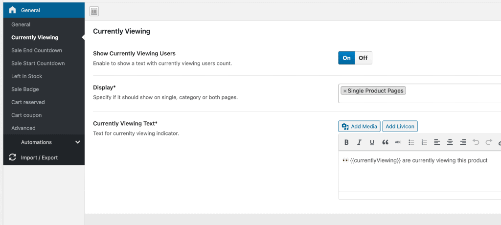 currently viewing woocommerce products info