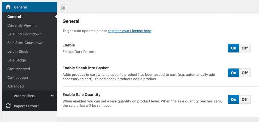 woocommerce dark pattern general settings