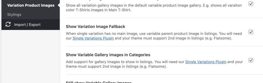 Variation image fallback & gallery images