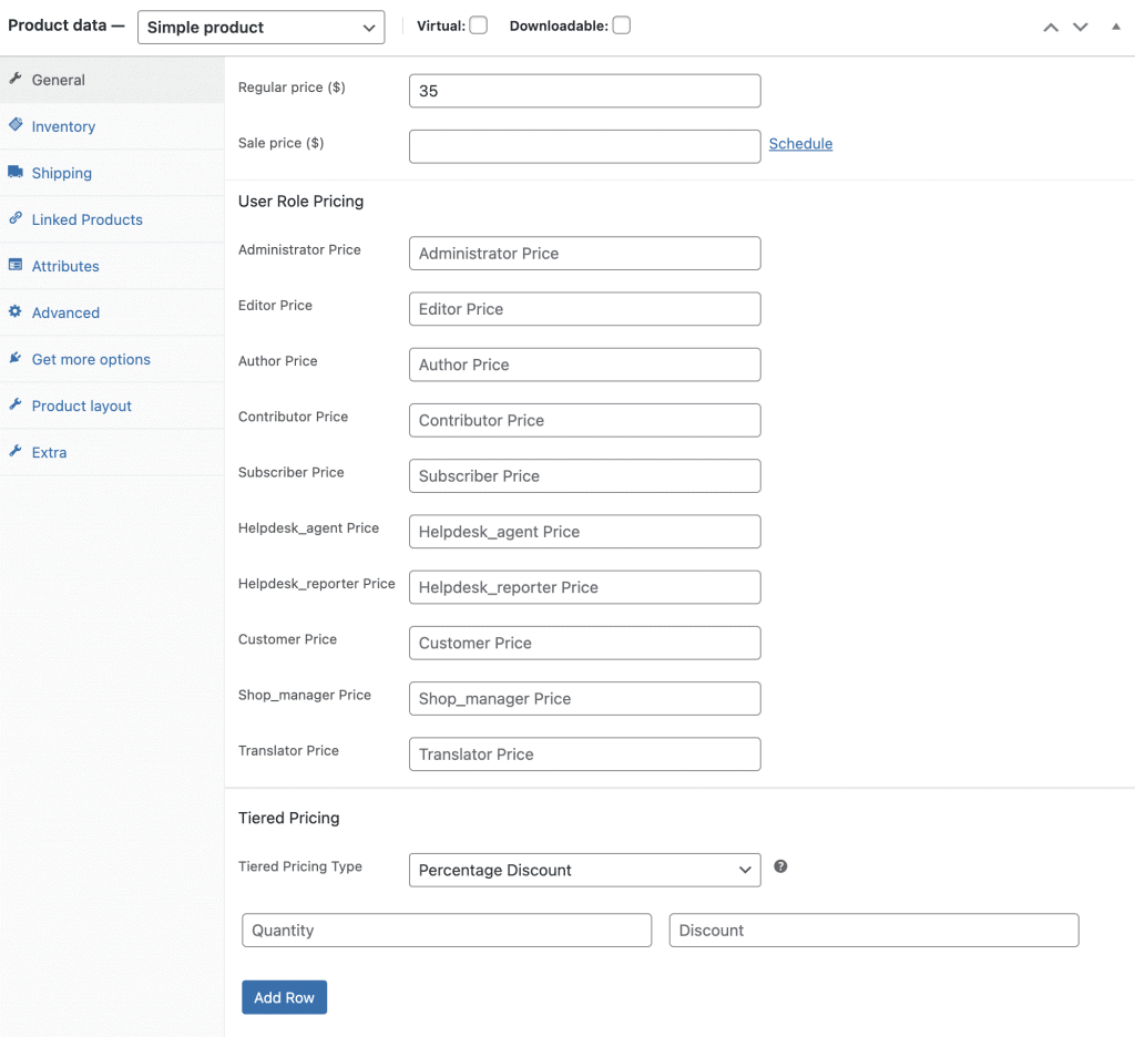 user role pricing