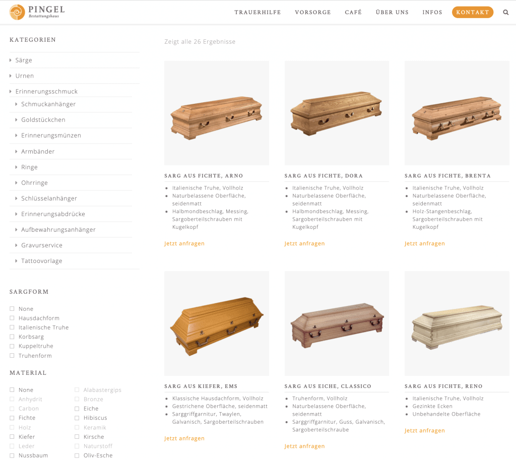 funeral WooCommerce shop