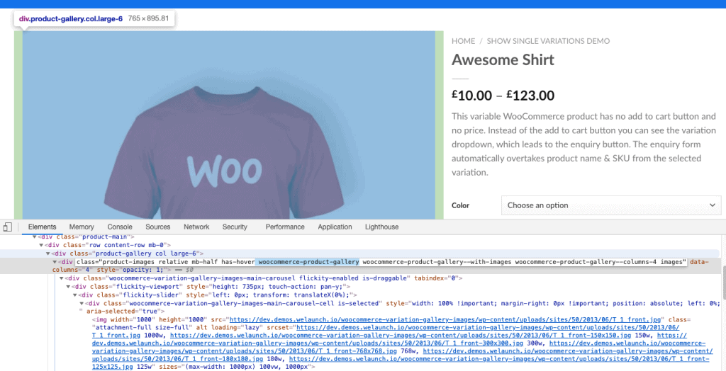 how to find the woocommerce gallery images selector