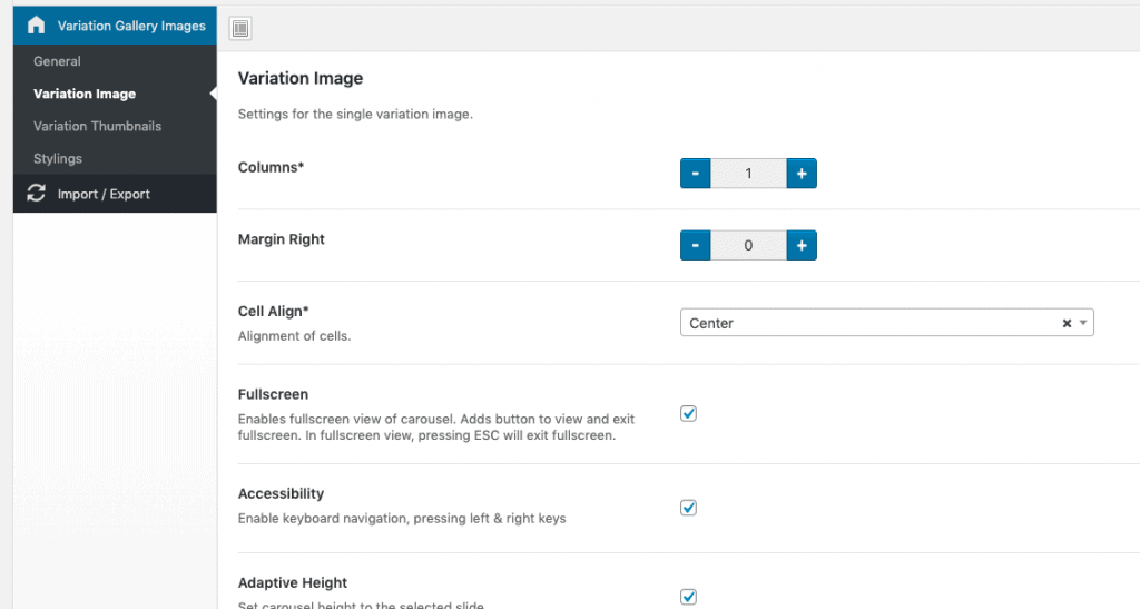 main image & thumbnbail settings