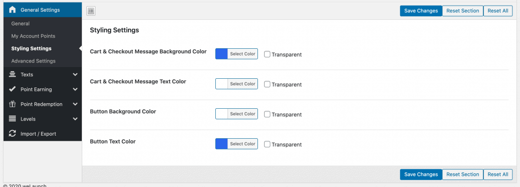 reward styling settings