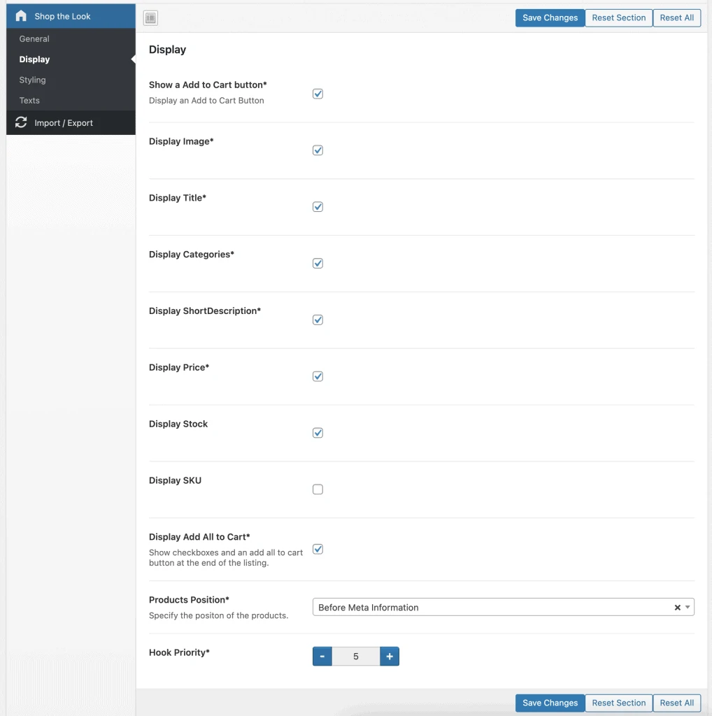 get the look display options