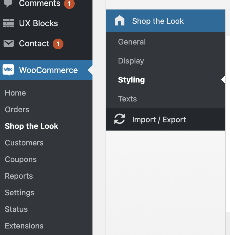 woocommerce shop the look menu