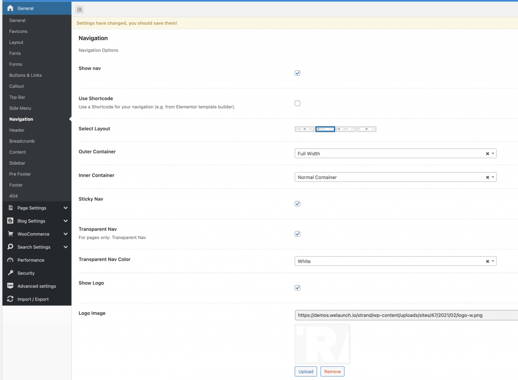 general theme settings