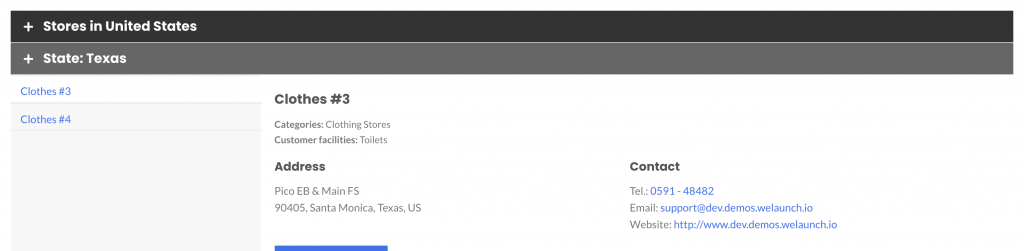 listing example with us and texas stores only