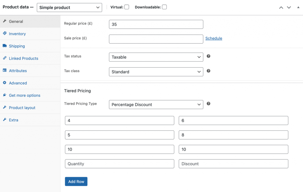 tiered pricing on product level