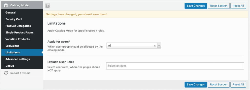 apply catalog mode only to certain users