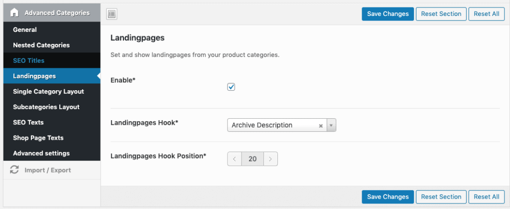 category landingpages