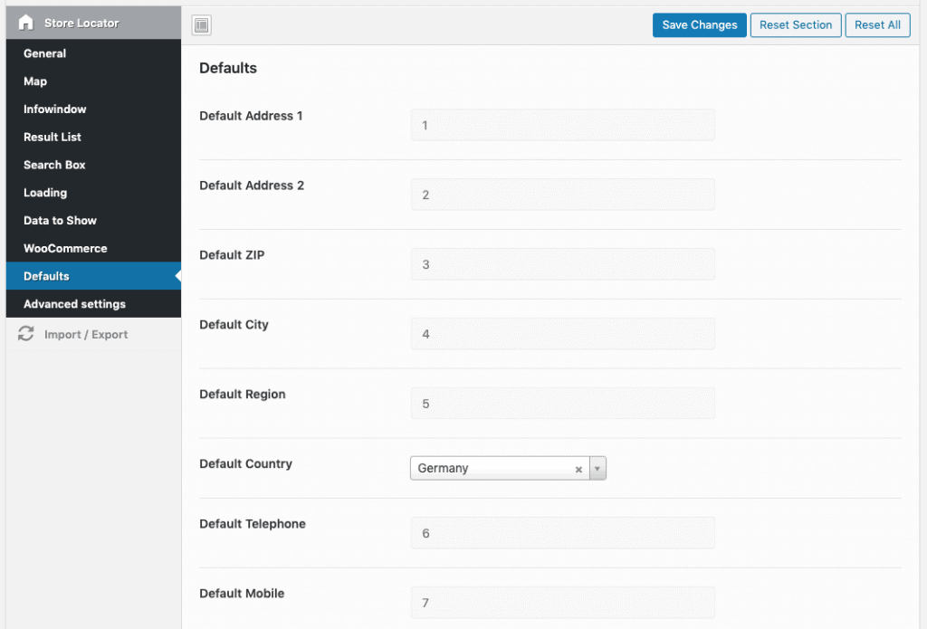 default shop data