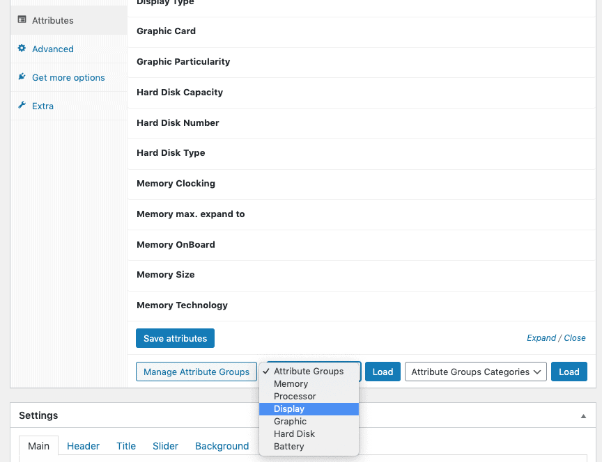 load attribute sets in product backed