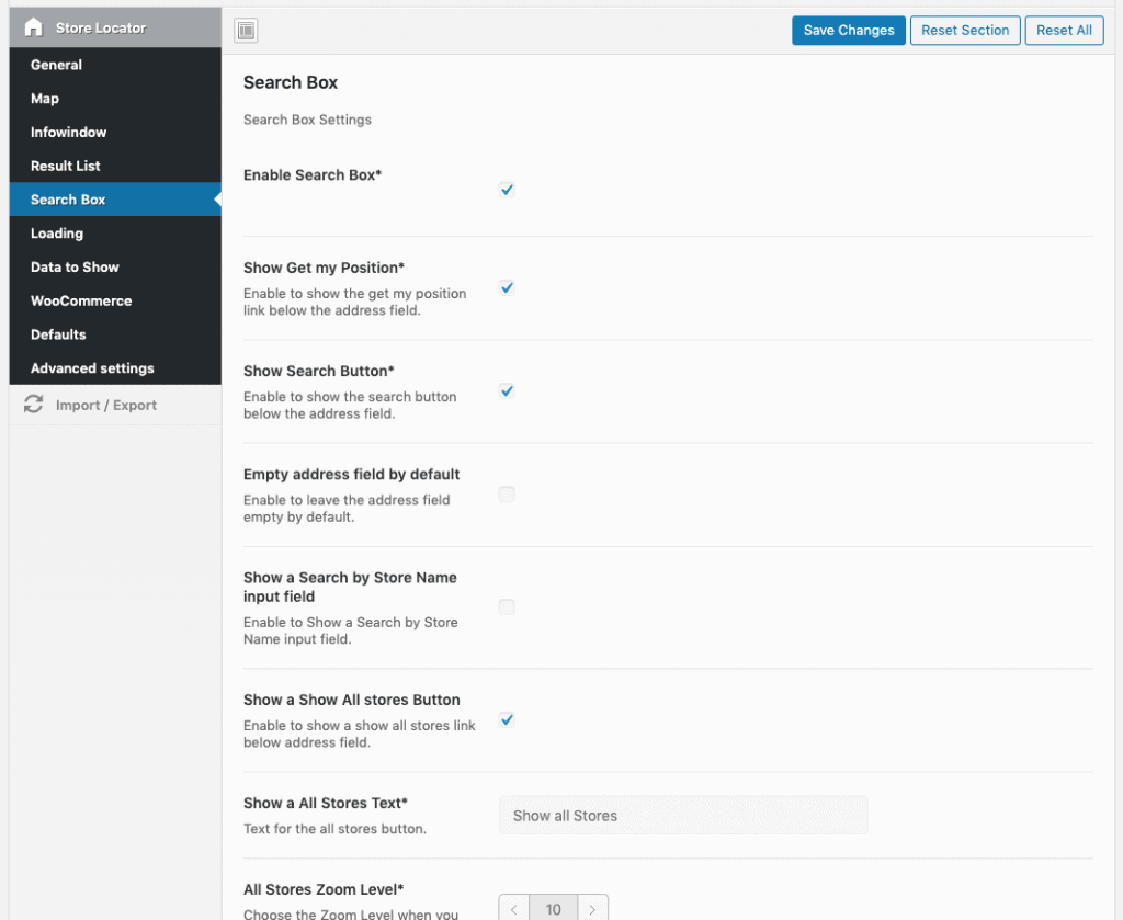 store locator search box