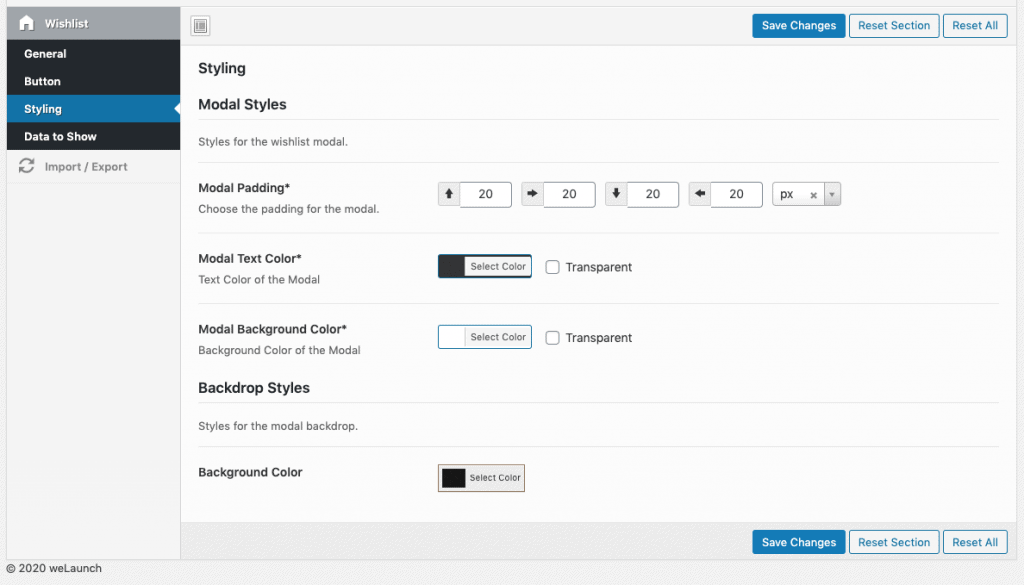 wishlist styling options