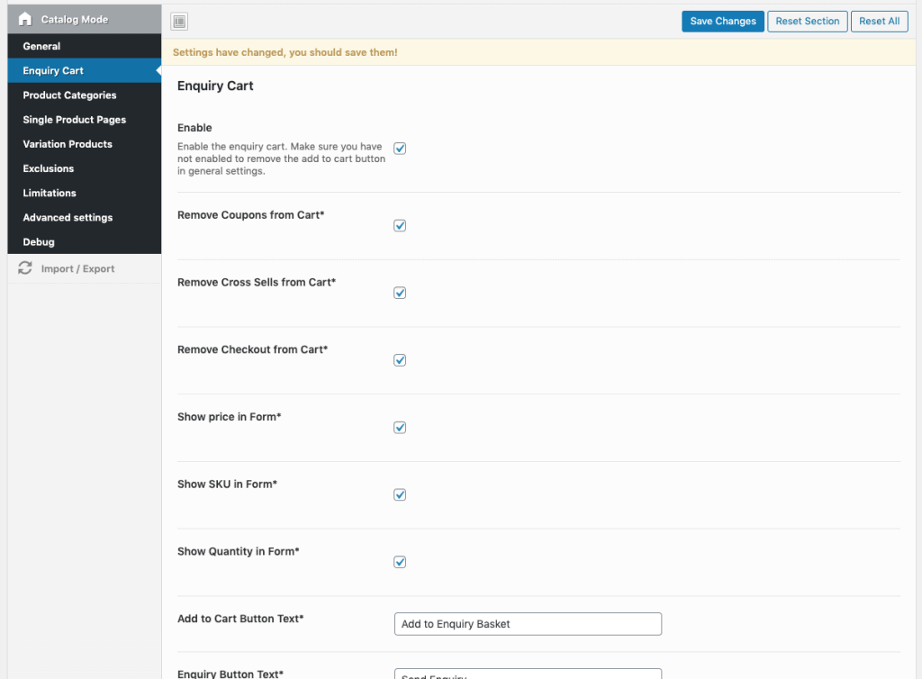 woocommerce enquiry cart