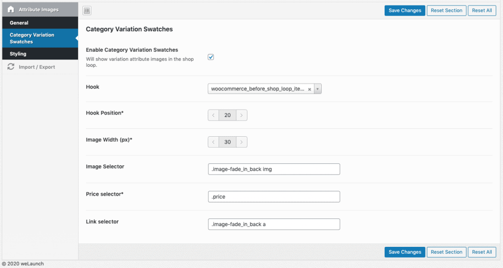 WooCommerce variation swatches options