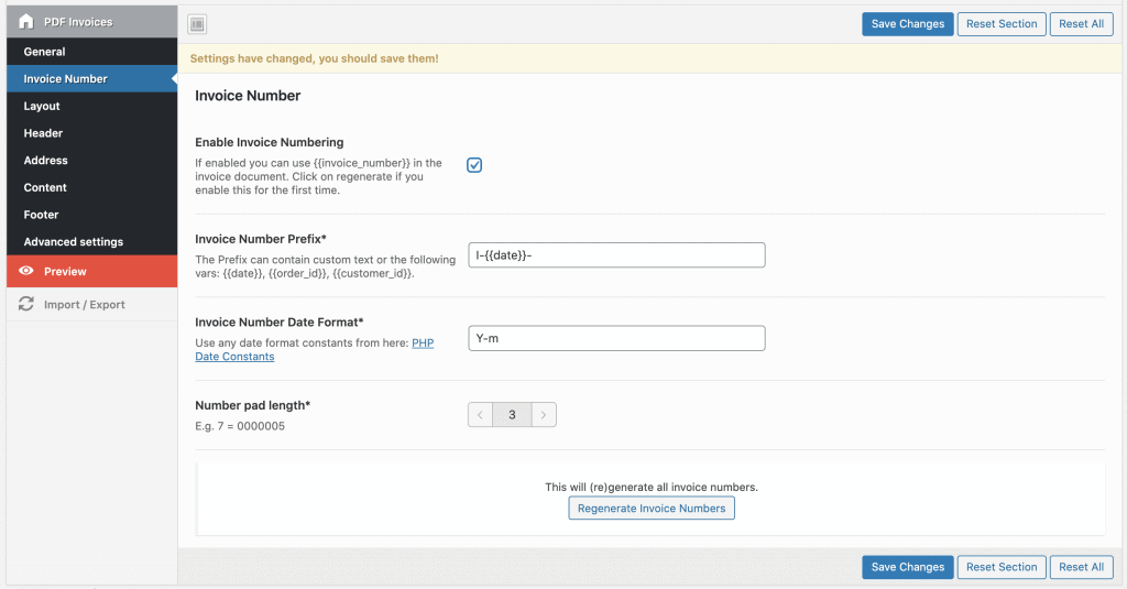 woocommerce invoice number