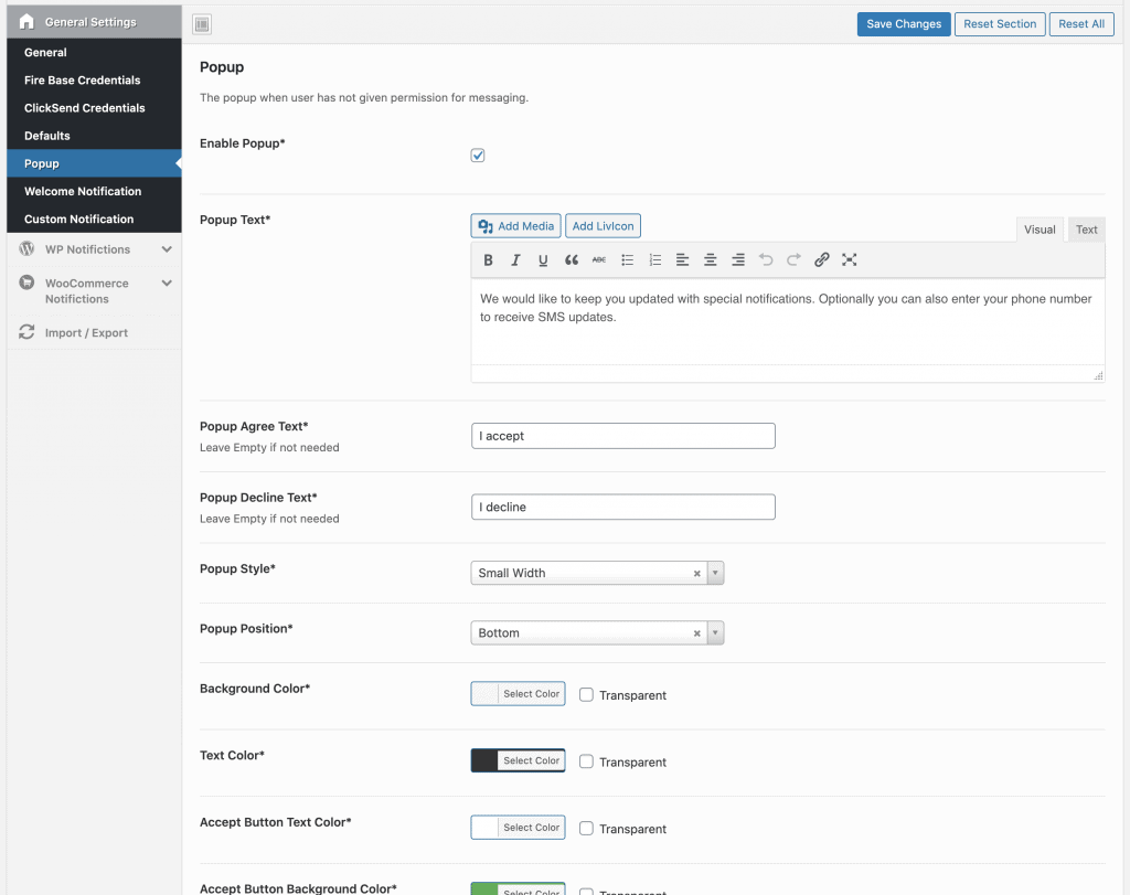 configure popup