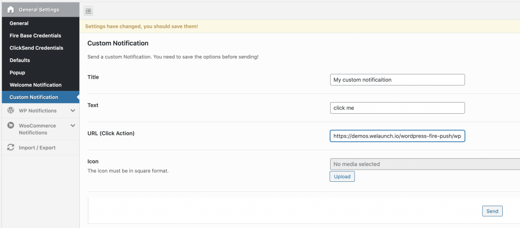 send custom wp notification