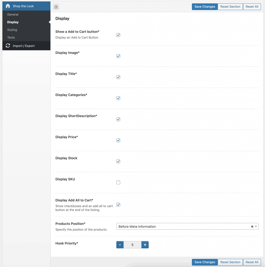 get the look display options