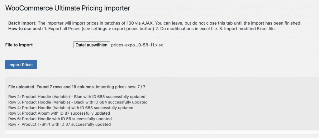 woocommerce price importer