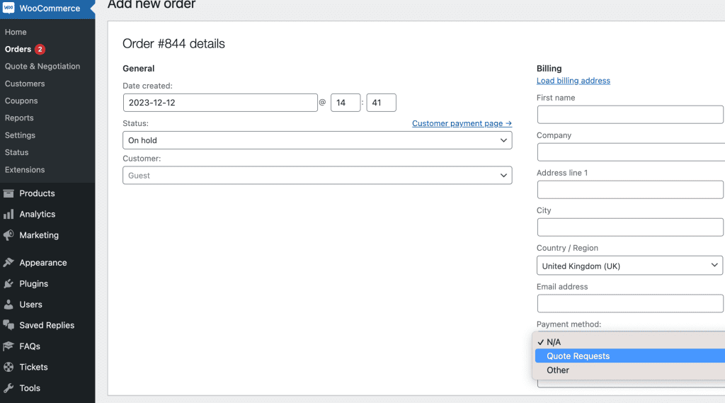Creare preventivi manuali in WooCommerce