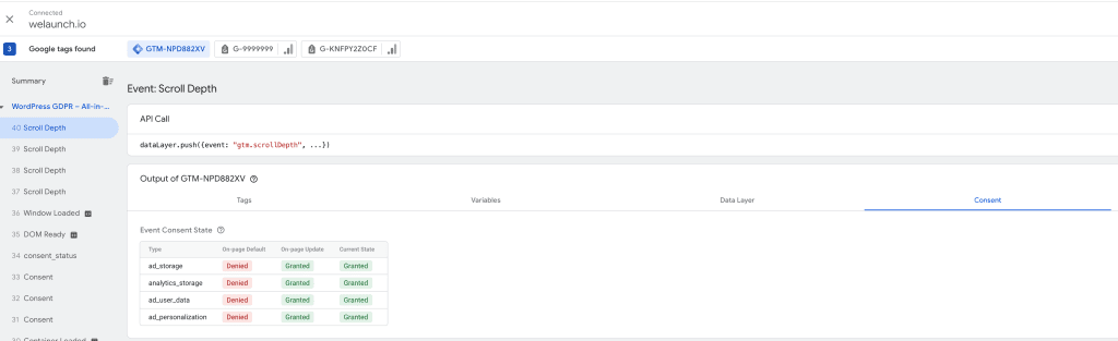google consent mode v2 states
